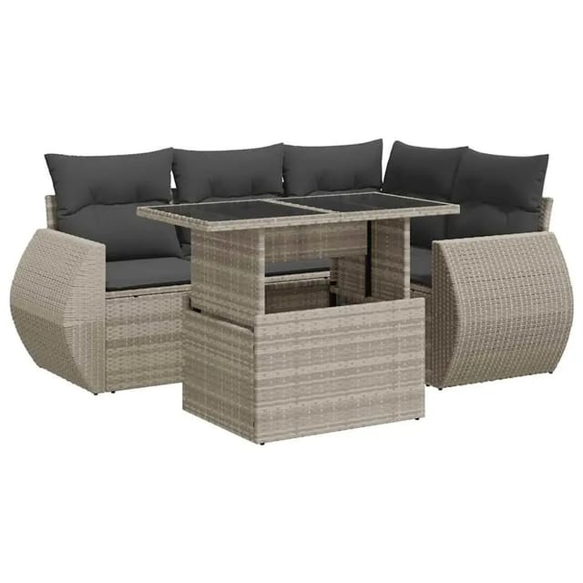 vidaXL 6-Tlg Garten-Sofagarnitur mit Kissen Hellgrau Poly Rattan 3326643