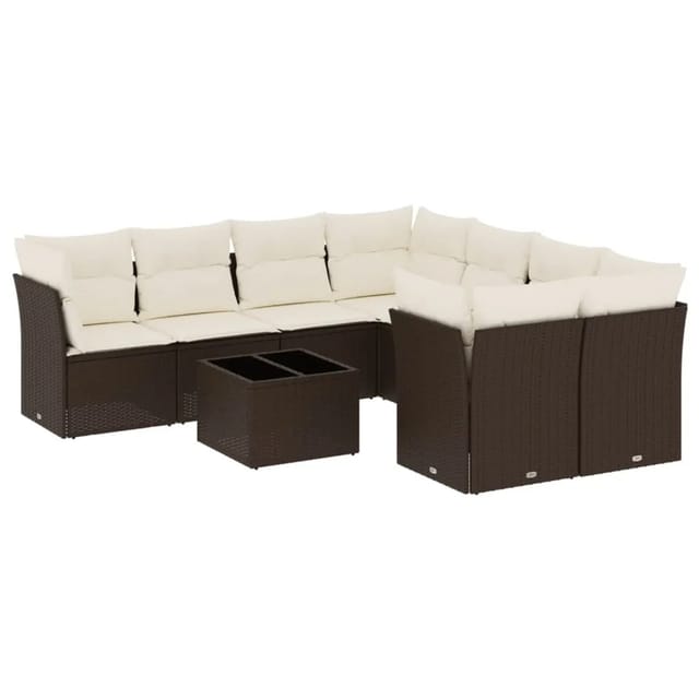 vidaXL 9-Tlg Garten-Sofagarnitur mit Kissen Braun Poly Rattan 3249162