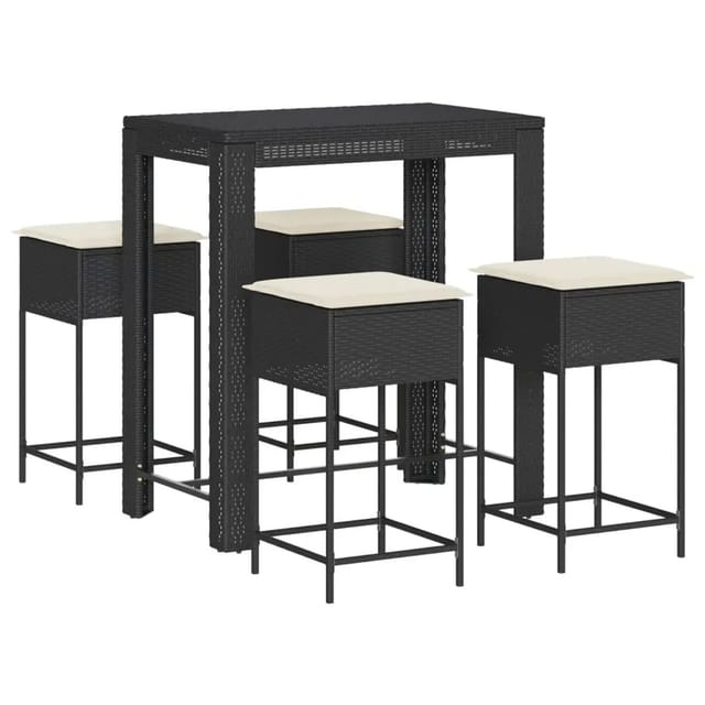 vidaXL 5-Tlg Gartenbar-Set mit Kissen Schwarz Poly Rattan 3261454