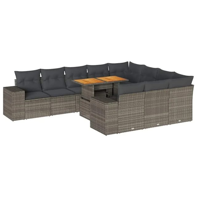 vidaXL 10-Tlg Garten-Sofagarnitur mit Kissen Grau Poly Rattan Akazie 3327427