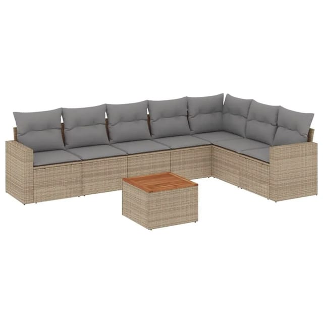 vidaXL 8-Tlg Garten-Sofagarnitur mit Kissen Beige Poly Rattan 3256486