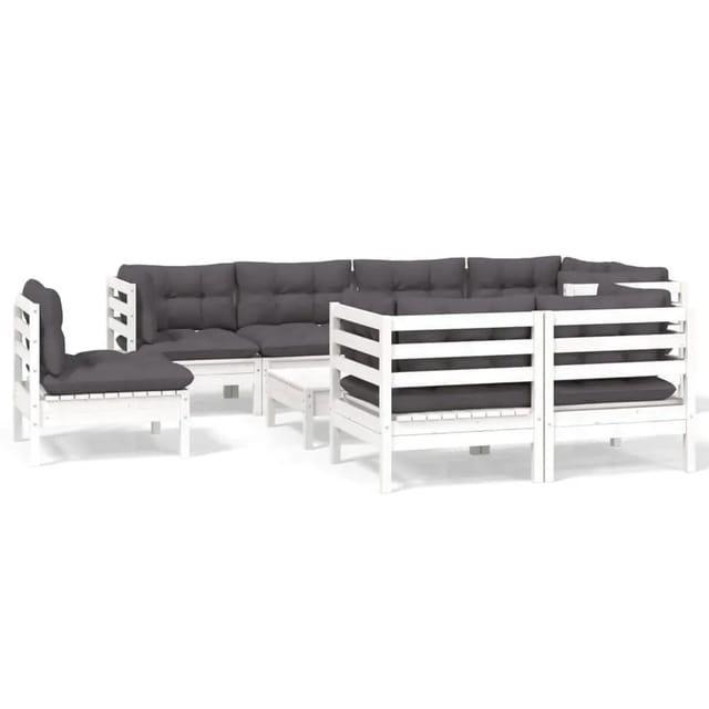 vidaXL 9-Tlg Garten-Lounge-Set mit Kissen Weiß Kiefer Massivholz 3096521
