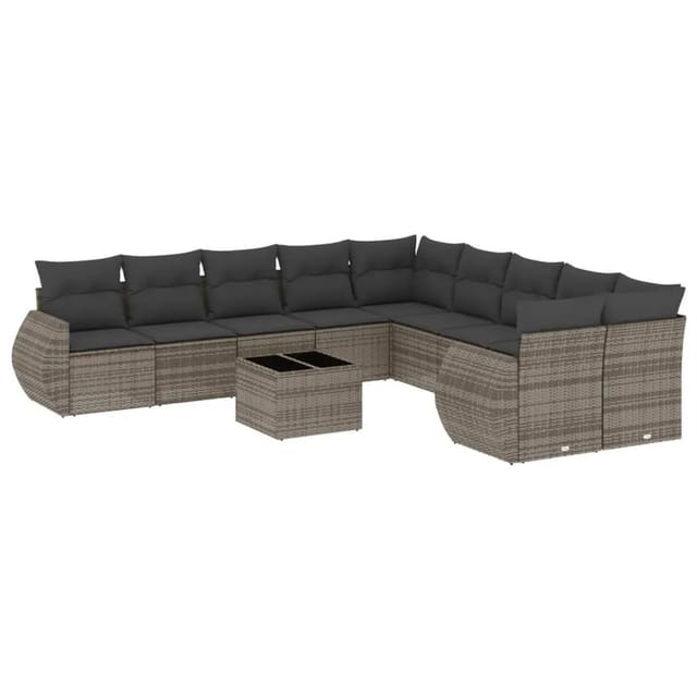 vidaXL 11-Tlg Garten-Sofagarnitur mit Kissen Grau Poly Rattan 3254257