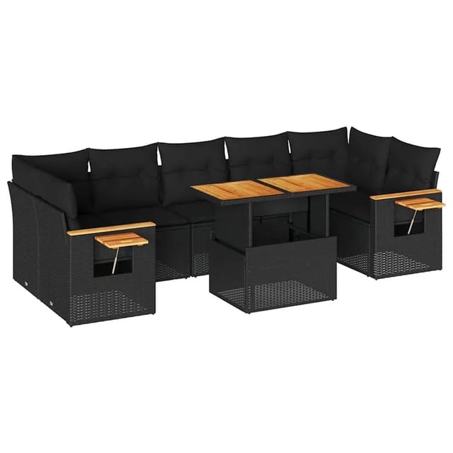 vidaXL 8-Tlg Garten-Sofagarnitur mit Kissen Schwarz Poly Rattan 3327569