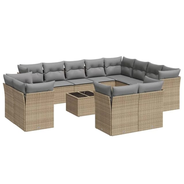vidaXL 13-Tlg Garten-Sofagarnitur mit Kissen Beige Poly Rattan 3218539