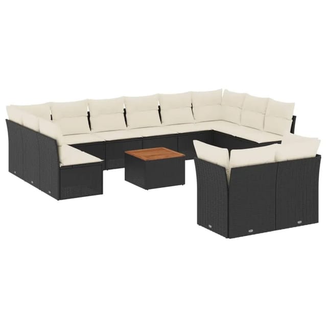 vidaXL 13-Tlg Garten-Sofagarnitur mit Kissen Schwarz Poly Rattan 3256245