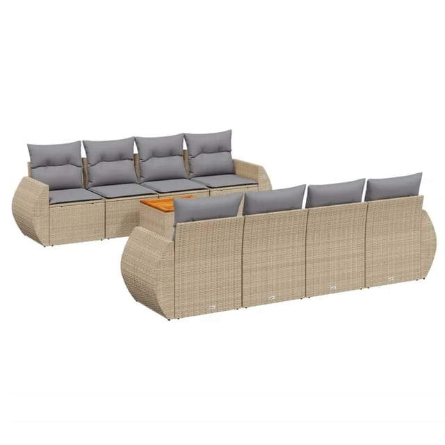 vidaXL 9-Tlg Garten-Sofagarnitur mit Kissen Beige Poly Rattan 3224925