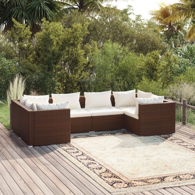 vidaXL 6-Tlg Garten-Lounge-Set mit Auflagen Poly Rattan Braun 3101938