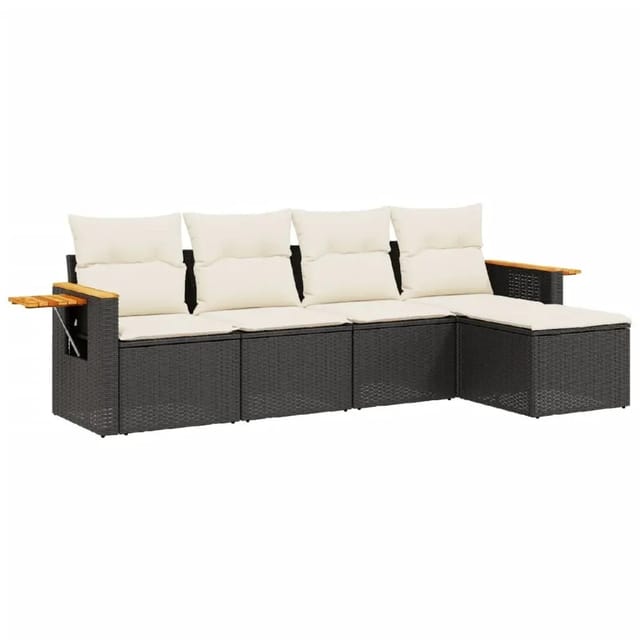 vidaXL 5-Tlg Garten-Sofagarnitur mit Kissen Schwarz Poly Rattan 3226756