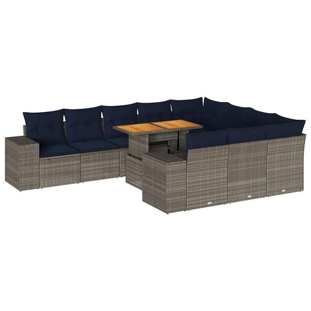 vidaXL 11-Tlg Garten-Sofagarnitur mit Kissen Grau Poly Rattan 3327428