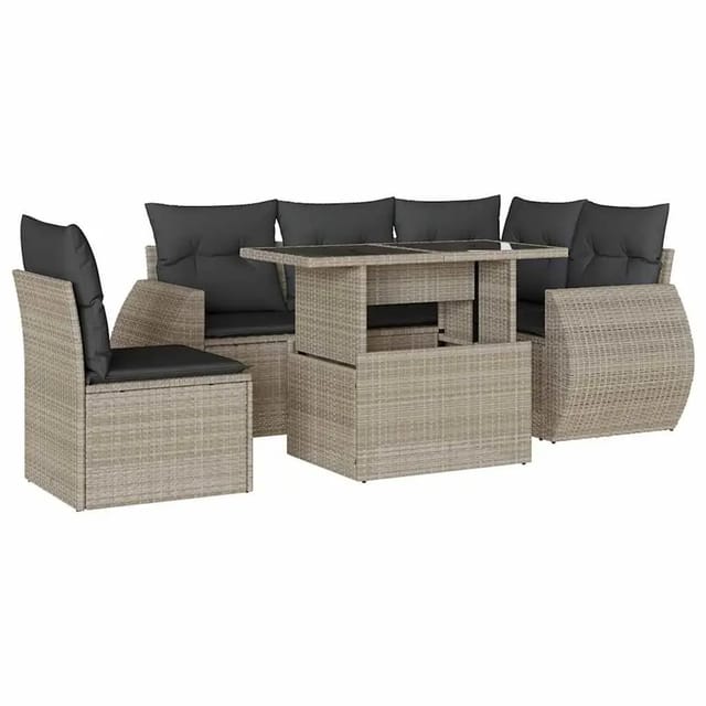 vidaXL 6-Tlg Garten-Sofagarnitur mit Kissen Hellgrau Poly Rattan 3268542