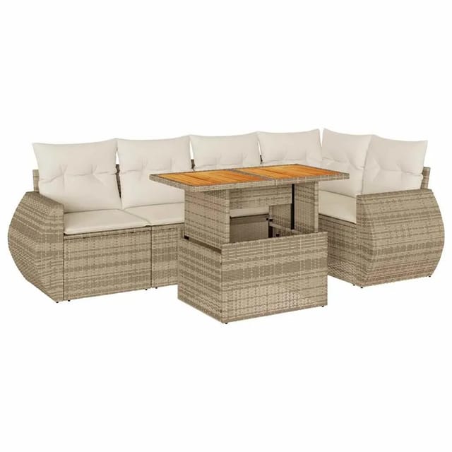 vidaXL 6-Tlg Garten-Sofagarnitur mit Kissen Beige Poly Rattan 3327264
