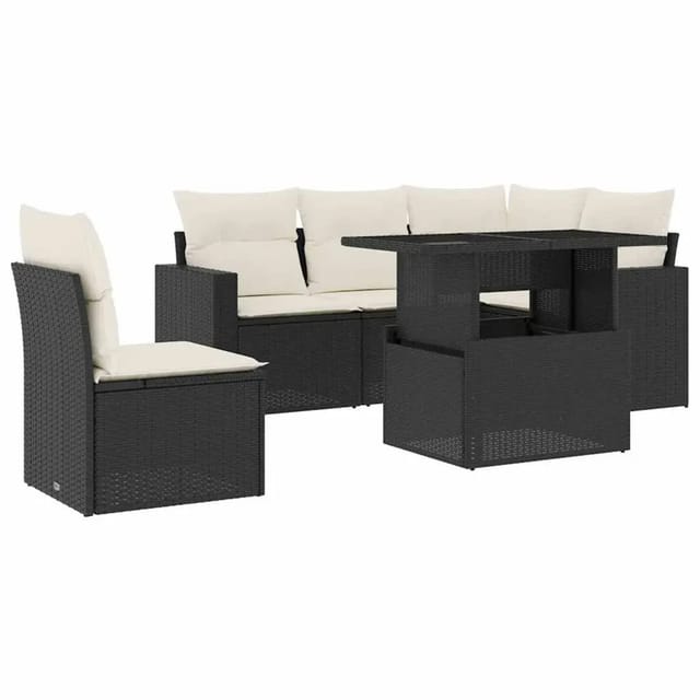 vidaXL 6-Tlg Garten-Sofagarnitur mit Kissen Schwarz Poly Rattan 3267276