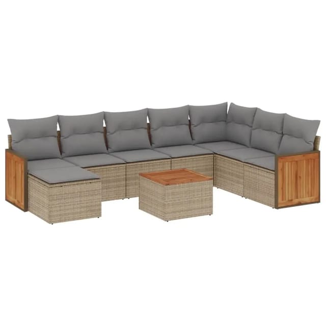 vidaXL 9-Tlg Garten-Sofagarnitur mit Kissen Beige Poly Rattan 3260337