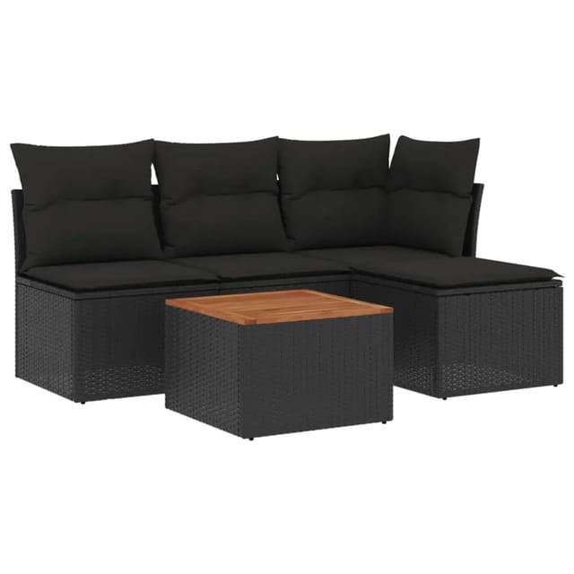 vidaXL 5-Tlg Garten-Sofagarnitur mit Kissen Schwarz Poly Rattan 3255922