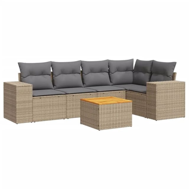 vidaXL 6-Tlg Garten-Sofagarnitur mit Kissen Beige Poly Rattan 3257767