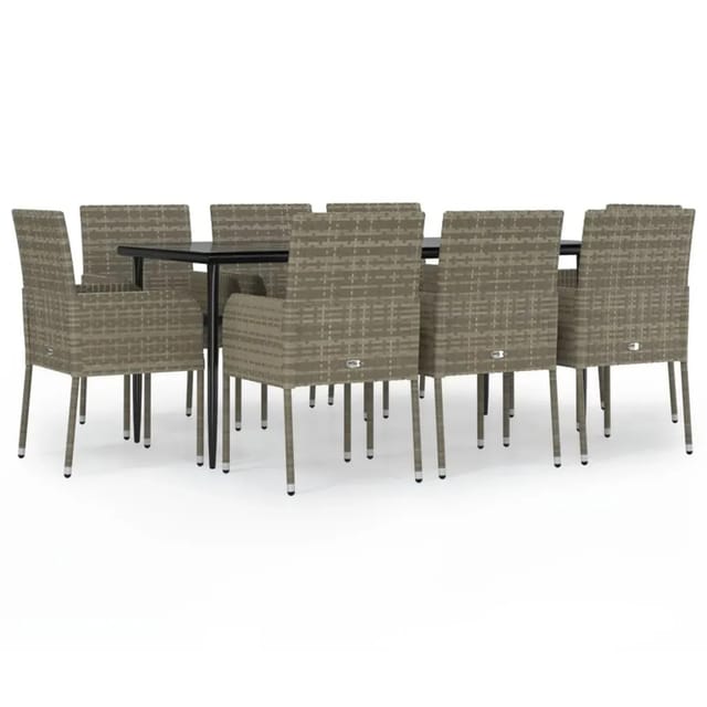 vidaXL 9-Tlg Garten-Essgruppe mit Kissen Schwarz und Grau Poly Rattan 3185152