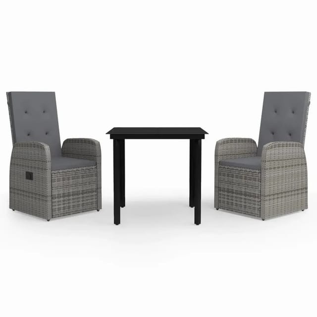 vidaXL 3-Tlg Garten-Essgruppe mit Kissen Grau 3099473