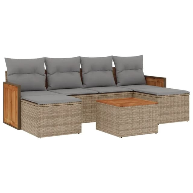 vidaXL 7-Tlg Garten-Sofagarnitur mit Kissen Beige Poly Rattan 3227907
