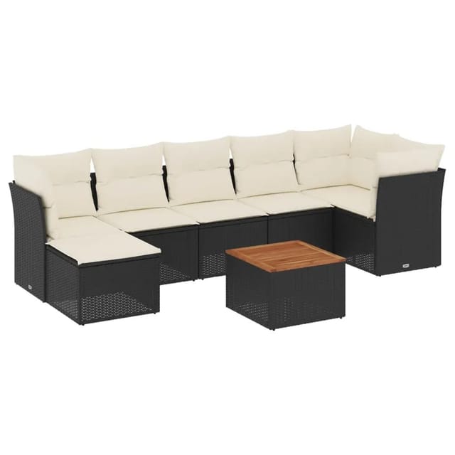 vidaXL 8-Tlg Garten-Sofagarnitur mit Kissen Schwarz Poly Rattan 3223753