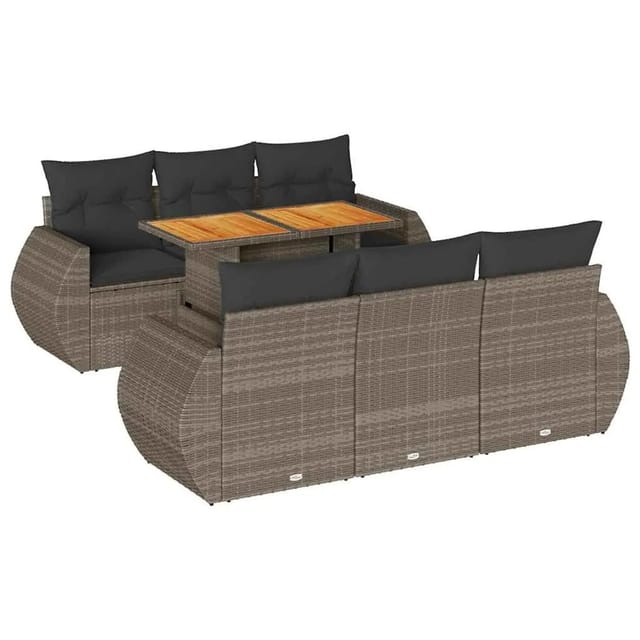 vidaXL 7-Tlg Garten-Sofagarnitur mit Kissen Grau Poly Rattan 3327224