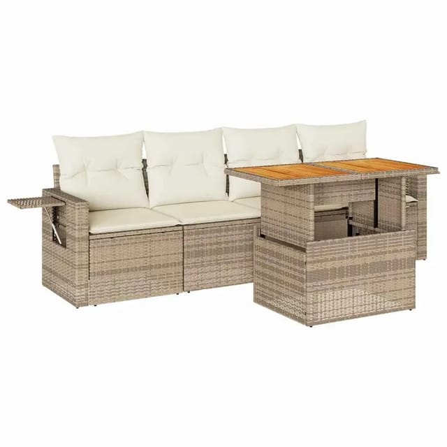 vidaXL 5-Tlg Garten-Sofagarnitur mit Kissen Beige Poly Rattan 3327096
