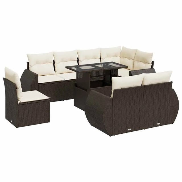 vidaXL 9-Tlg Garten-Sofagarnitur mit Kissen Braun Poly Rattan 3326664