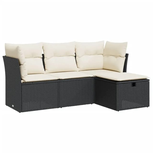 vidaXL 4-Tlg Garten-Sofagarnitur mit Kissen Schwarz Poly Rattan 3325252