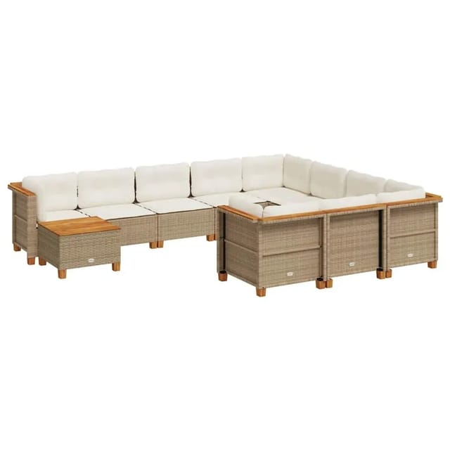 vidaXL 11-Tlg Garten-Sofagarnitur mit Kissen Beige Poly Rattan 3262057