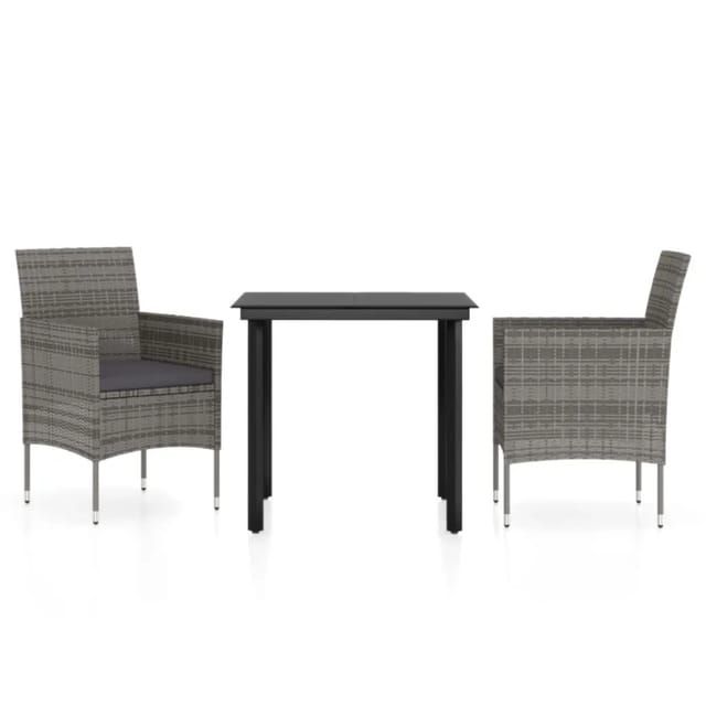 vidaXL 3-Tlg Garten-Essgruppe mit Kissen Grau und Schwarz 3099287