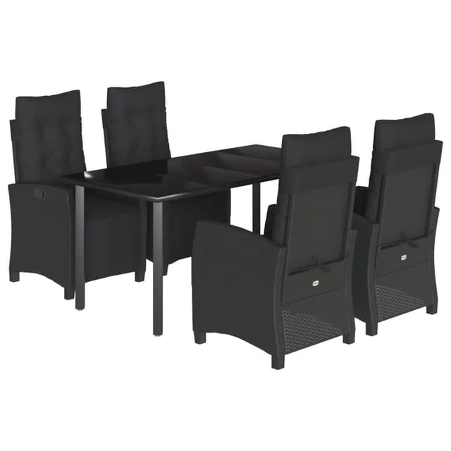 vidaXL 5-Tlg Garten-Essgruppe mit Kissen Schwarz Poly Rattan 3212970