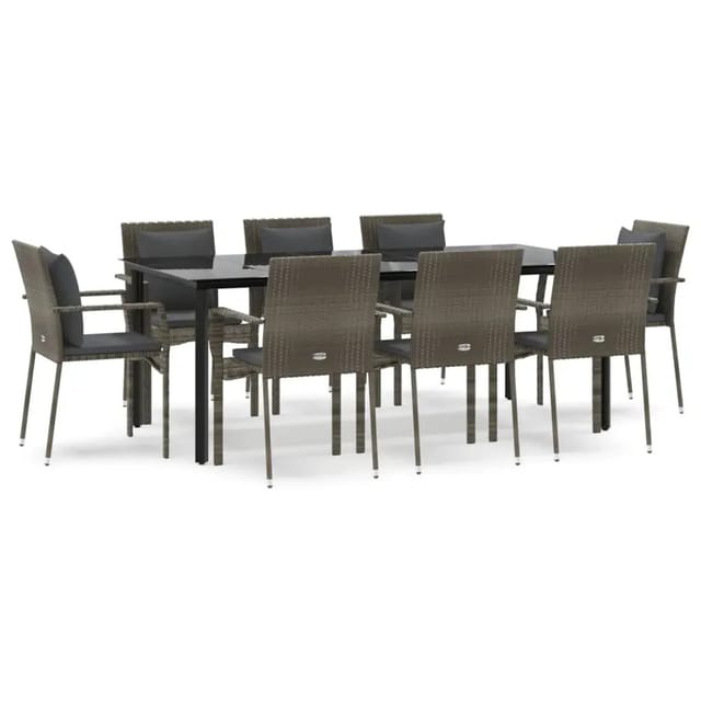 vidaXL 9-Tlg Garten-Essgruppe mit Kissen Schwarz und Grau Poly Rattan 3185118
