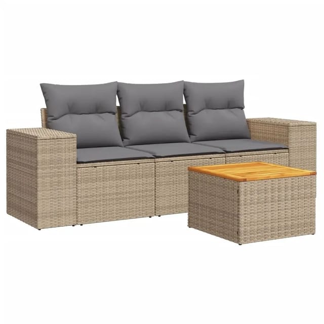 vidaXL 4-Tlg Garten-Sofagarnitur mit Kissen Beige Poly Rattan 3225317