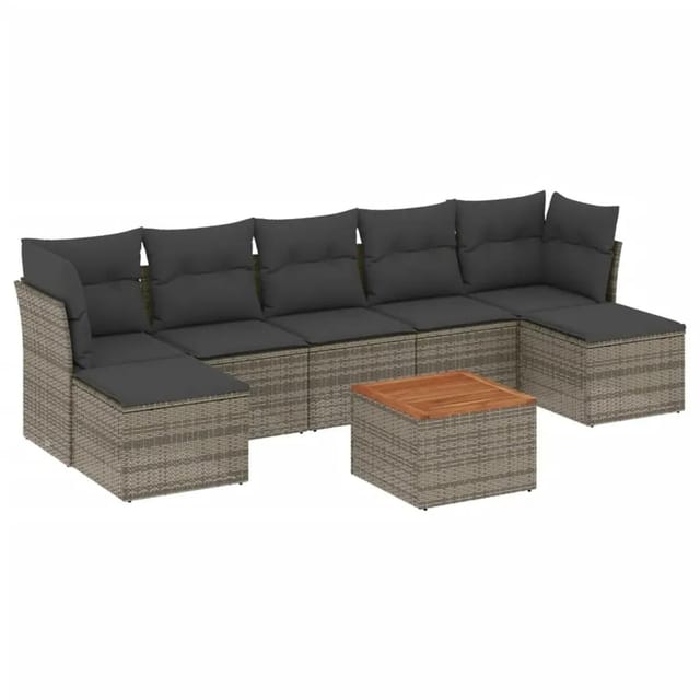 vidaXL 8-Tlg Garten-Sofagarnitur mit Kissen Grau Poly Rattan 3256109