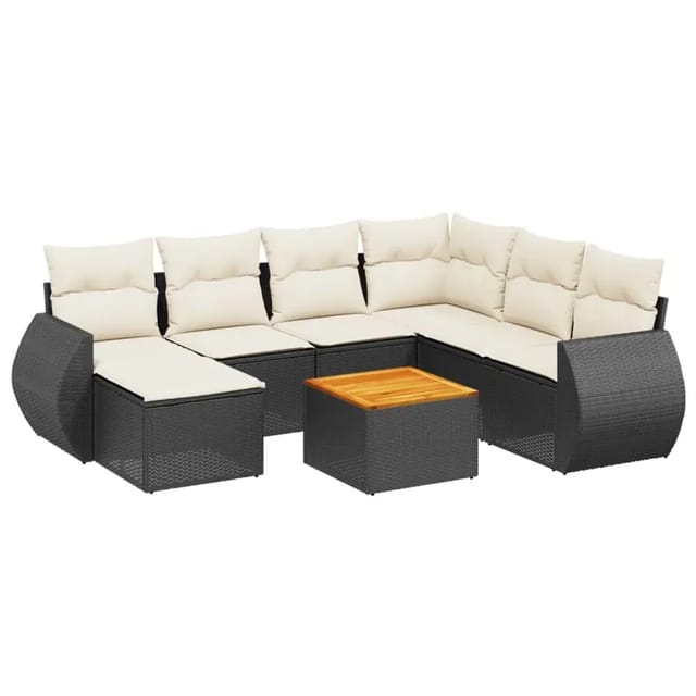 vidaXL 8-Tlg Garten-Sofagarnitur mit Kissen Schwarz Poly Rattan 3257449
