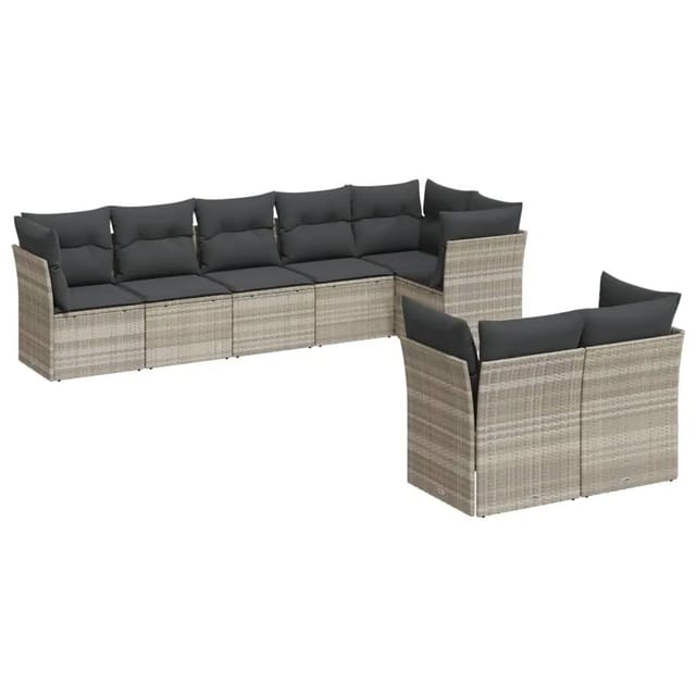 vidaXL 8-Tlg Garten-Sofagarnitur mit Kissen Hellgrau Poly Rattan 3217912