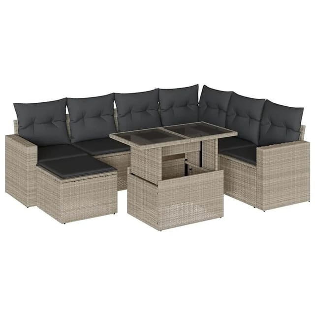 vidaXL 8-Tlg Garten-Sofagarnitur mit Kissen Hellgrau Poly Rattan 3267442
