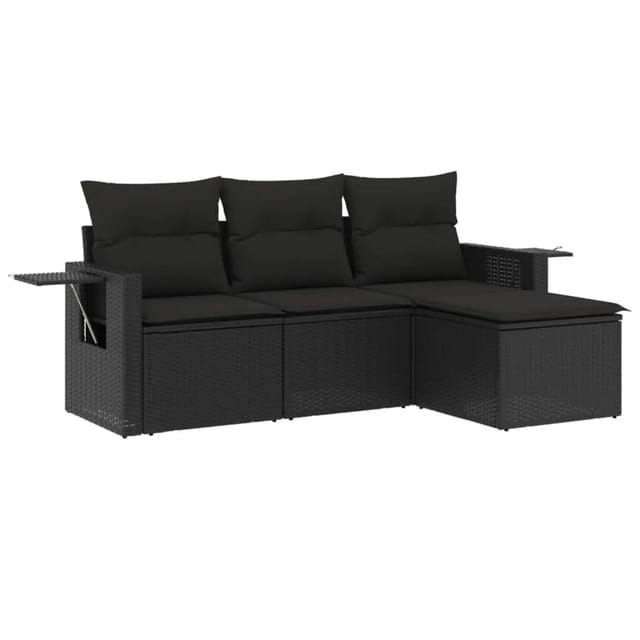 vidaXL 4-Tlg Garten-Sofagarnitur mit Kissen Schwarz Poly Rattan 3252402