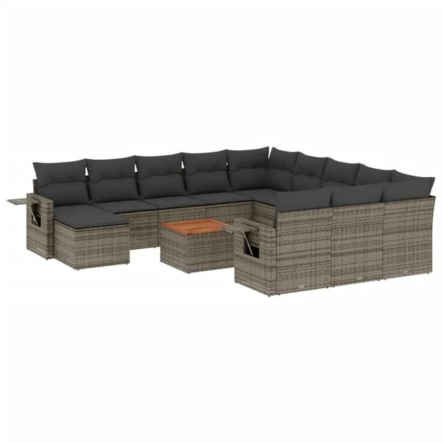 vidaXL 13-Tlg Garten-Sofagarnitur mit Kissen Grau Poly Rattan 3257201