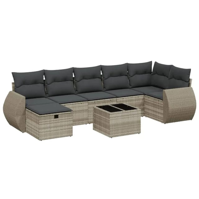 vidaXL 8-Tlg Garten-Sofagarnitur mit Kissen Hellgrau Poly Rattan 3264138