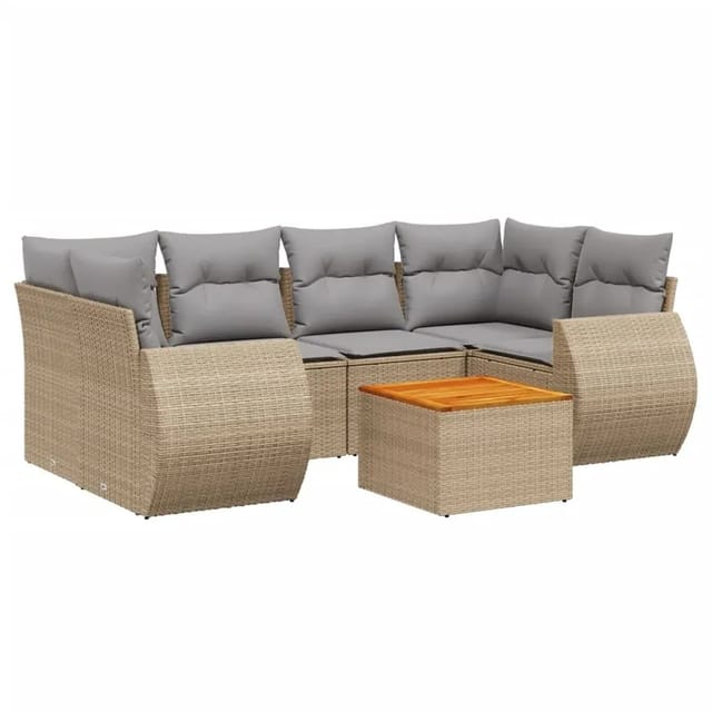 vidaXL 7-Tlg Garten-Sofagarnitur mit Kissen Beige Poly Rattan 3224904