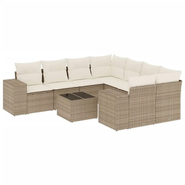 vidaXL 9-Tlg Garten-Sofagarnitur mit Kissen Beige Poly Rattan 3254695
