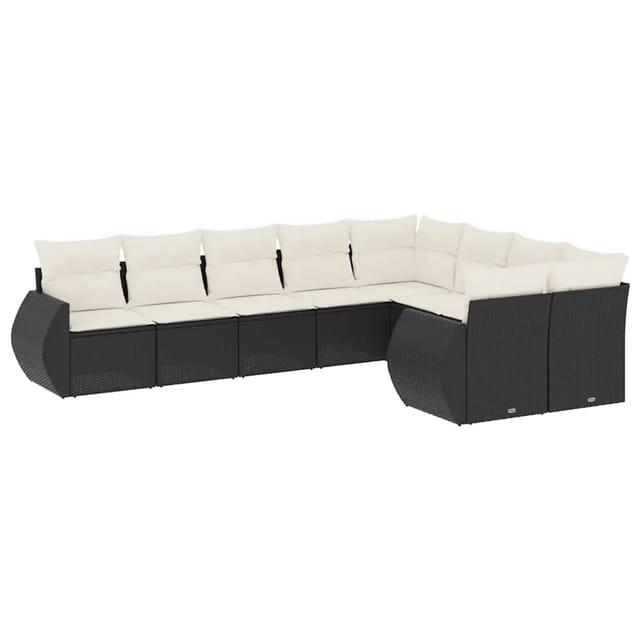 vidaXL 9-Tlg Garten-Sofagarnitur mit Kissen Schwarz Poly Rattan 3254173