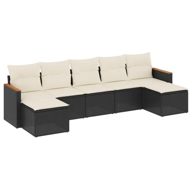 vidaXL 7-Tlg Garten-Sofagarnitur mit Kissen Schwarz Poly Rattan 3226231