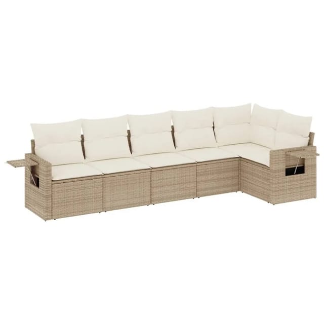 vidaXL 6-Tlg Garten-Sofagarnitur mit Kissen Beige Poly Rattan 3252525