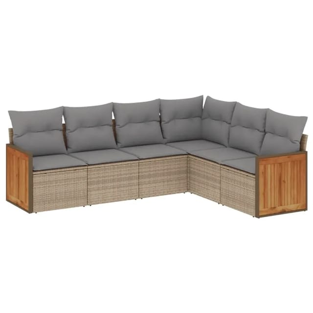vidaXL 6-Tlg Garten-Sofagarnitur mit Kissen Beige Poly Rattan 3227683
