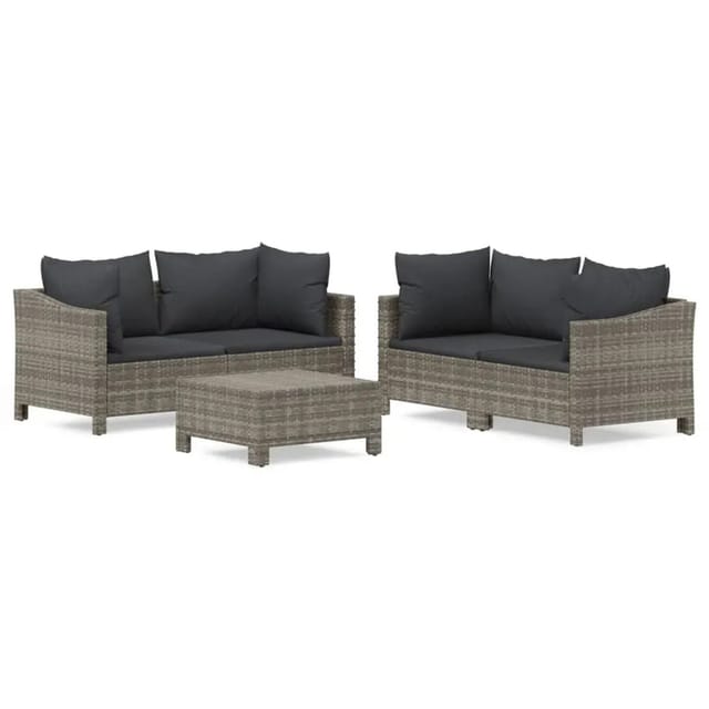 vidaXL 5-Tlg Garten-Lounge-Set mit Kissen Grau Poly Rattan 3187264