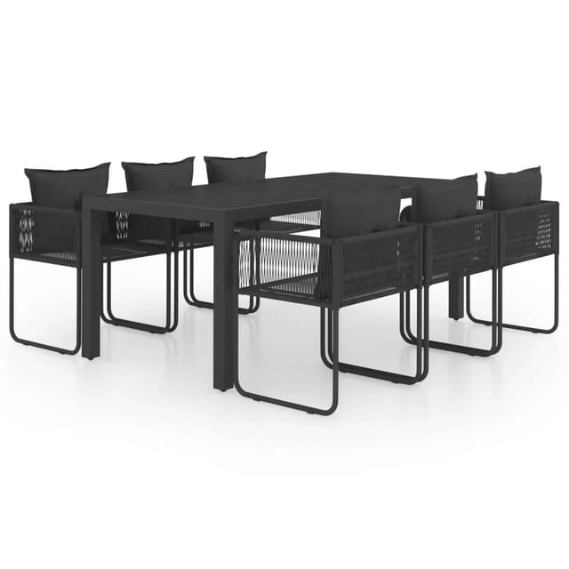 vidaXL 7-Tlg Garten-Essgruppe PVC Rattan Schwarz 3060104