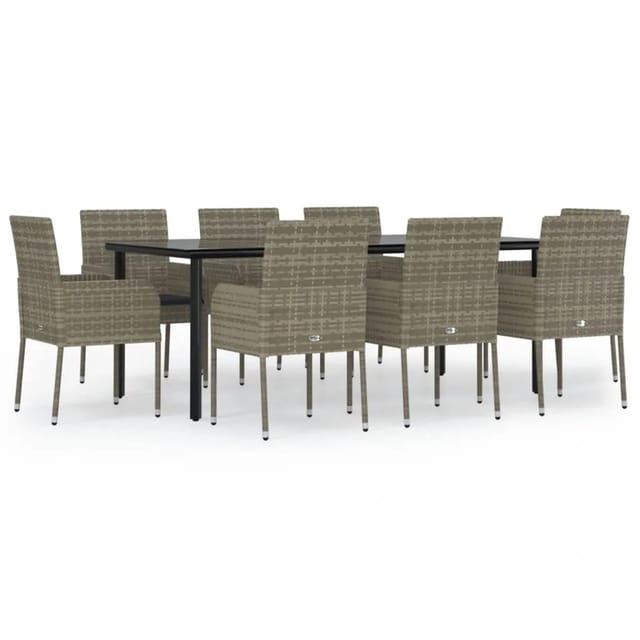 vidaXL 9-Tlg Garten-Essgruppe mit Kissen Schwarz und Grau Poly Rattan 3185165