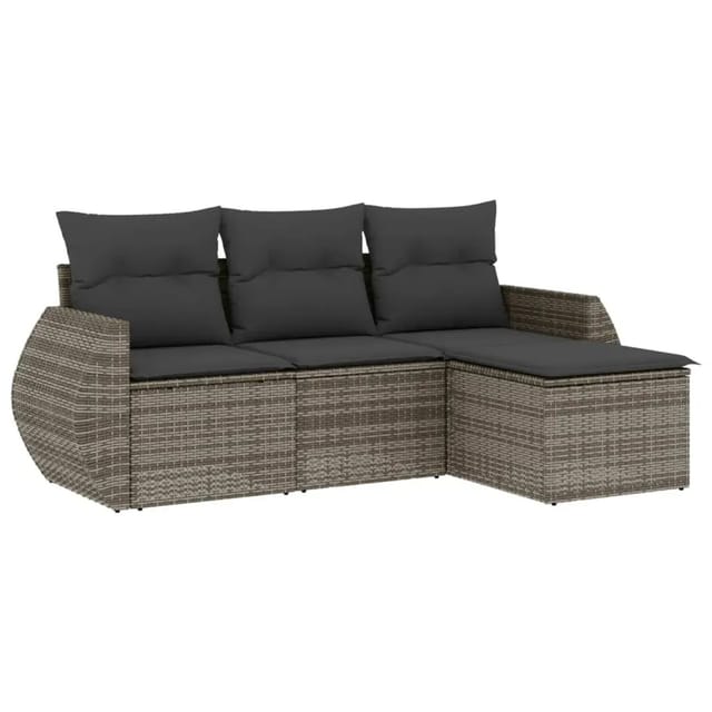 vidaXL 4-Tlg Garten-Sofagarnitur mit Kissen Grau Poly Rattan 3221269